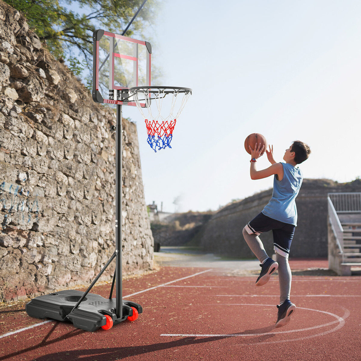 Adjustable Basketball Hoop Stand 5-6.8 Feet Height Portable Outdoor Sports Equipment