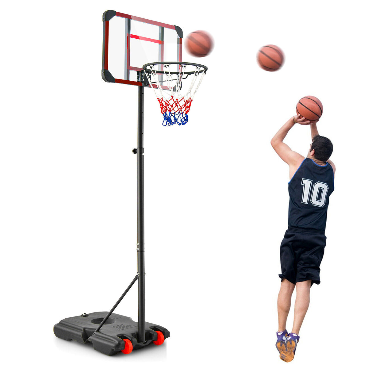 Adjustable Basketball Hoop Stand 5-6.8 Feet Height Portable Outdoor Sports Equipment