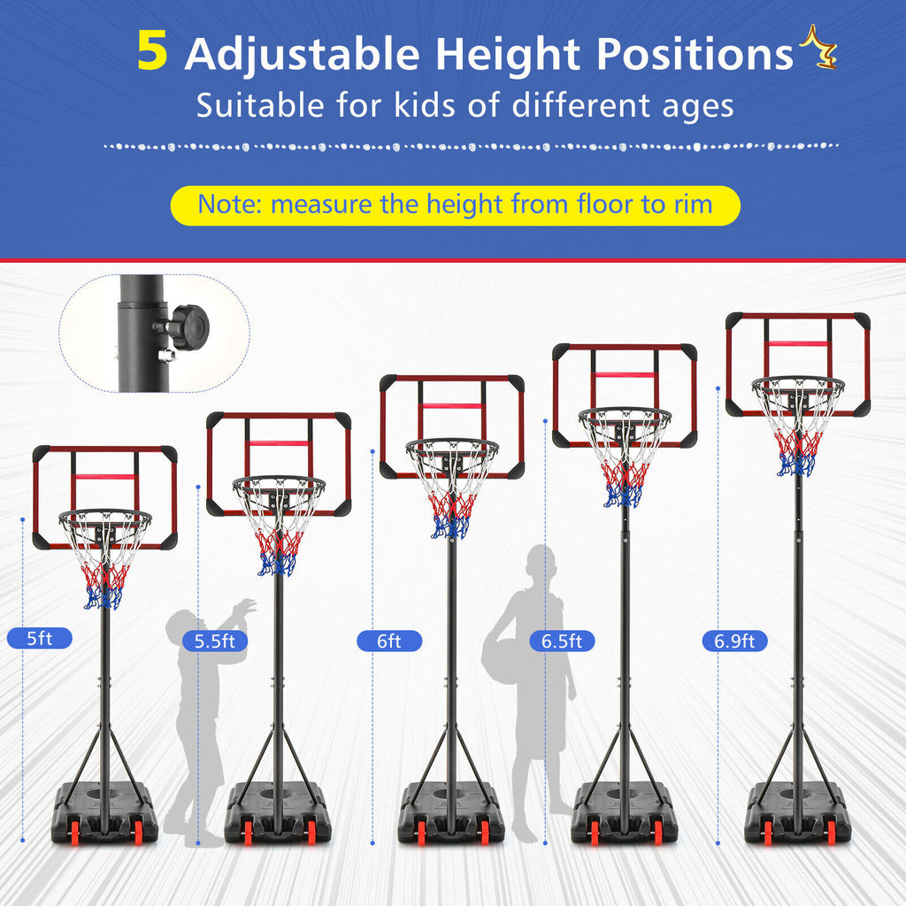 Adjustable Basketball Hoop Stand 5-6.8 Feet Height Portable Outdoor Sports Equipment