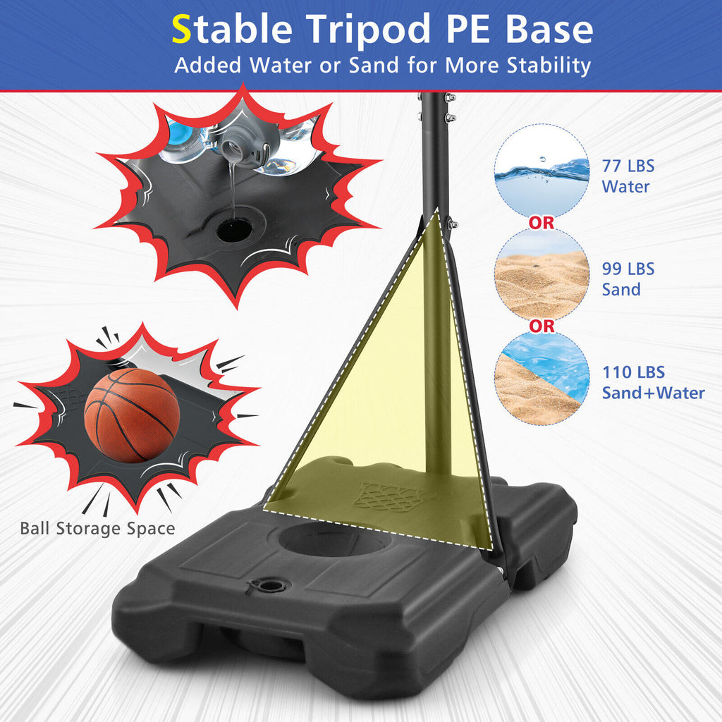 Adjustable Basketball Hoop Stand 5-6.8 Feet Height Portable Outdoor Sports Equipment