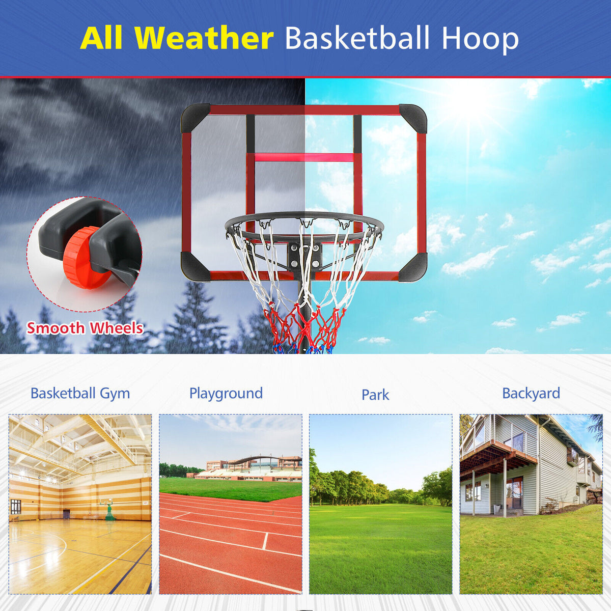 Adjustable Basketball Hoop Stand 5-6.8 Feet Height Portable Outdoor Sports Equipment