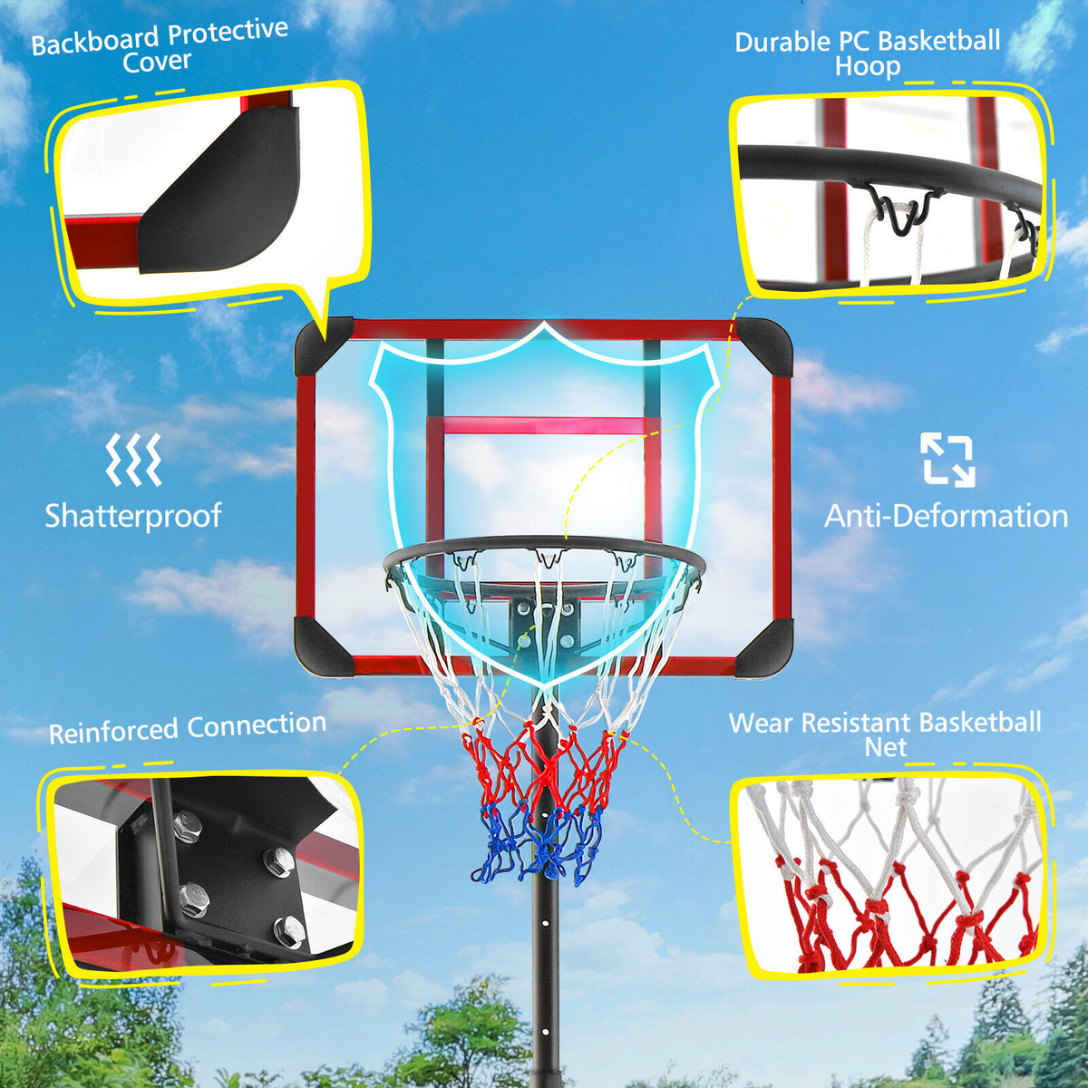 Adjustable Basketball Hoop Stand 5-6.8 Feet Height Portable Outdoor Sports Equipment