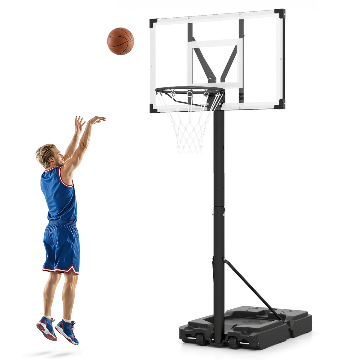 Portable Basketball Hoop with 4.43-10 Ft Adjustable Height and Fillable Base - Adult Edition
