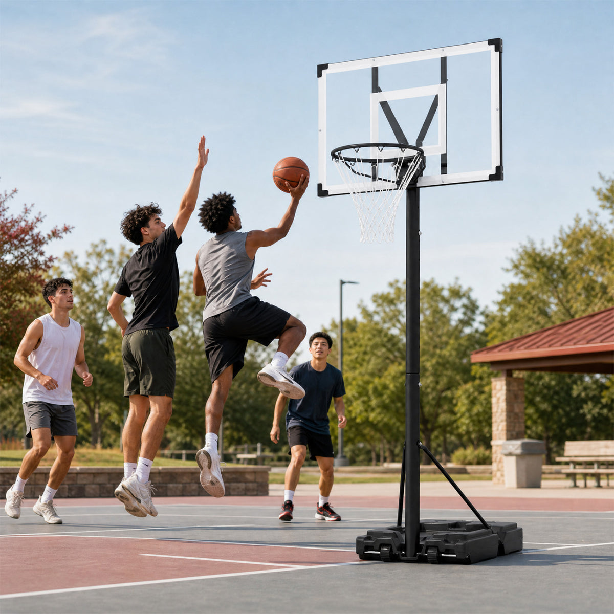 Portable Basketball Hoop with 4.43-10 Ft Adjustable Height and Fillable Base - Adult Edition