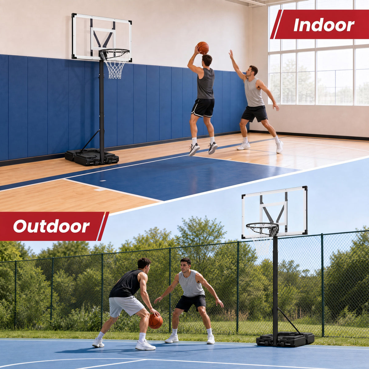 Portable Basketball Hoop with 4.43-10 Ft Adjustable Height and Fillable Base - Adult Edition