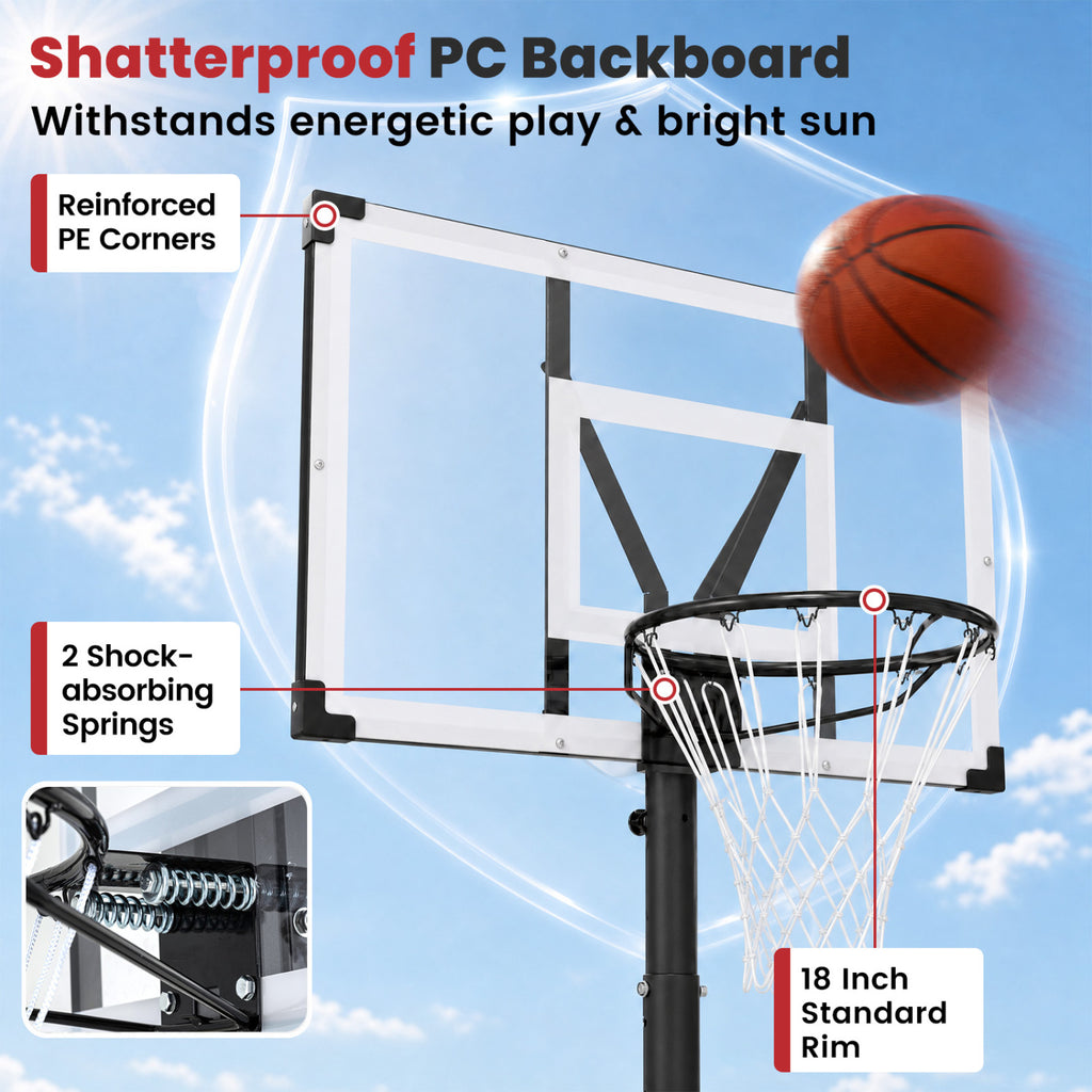 Portable Basketball Hoop with 4.43-10 Ft Adjustable Height and Fillable Base - Adult Edition