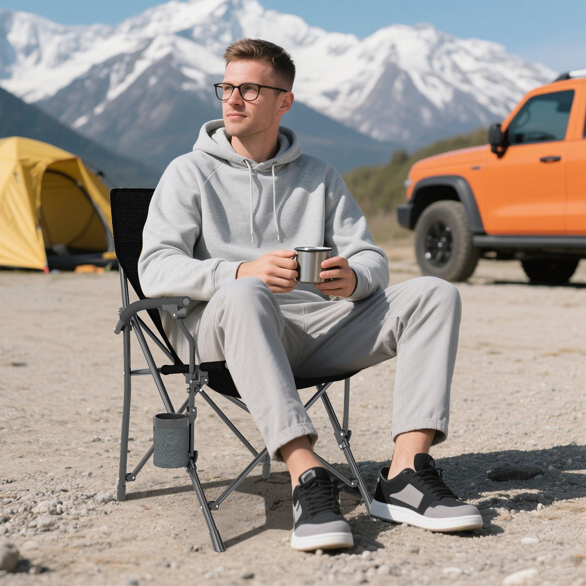 Portable Folding Oxford Cloth Camping Chair with Cup Holder and Side