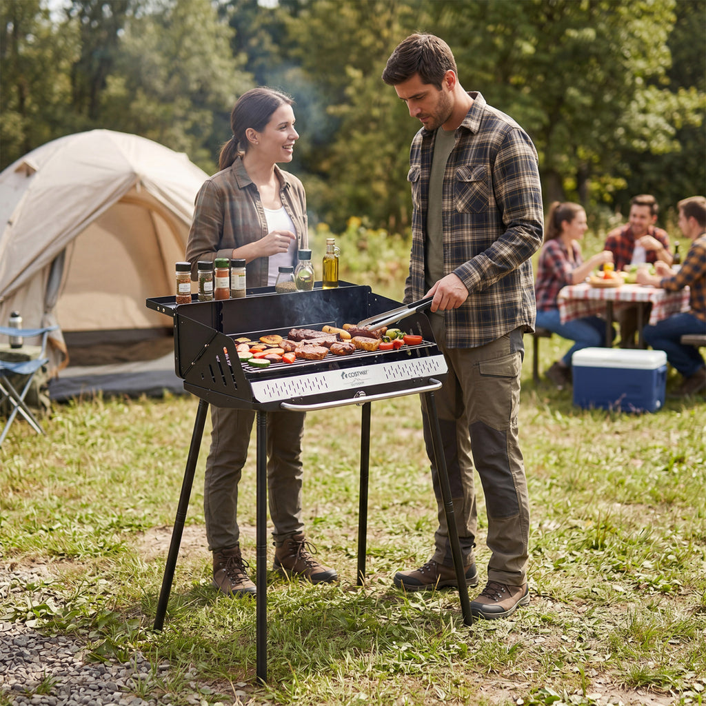 Portable Charcoal Grill with Detachable Legs Adjustable Grate and