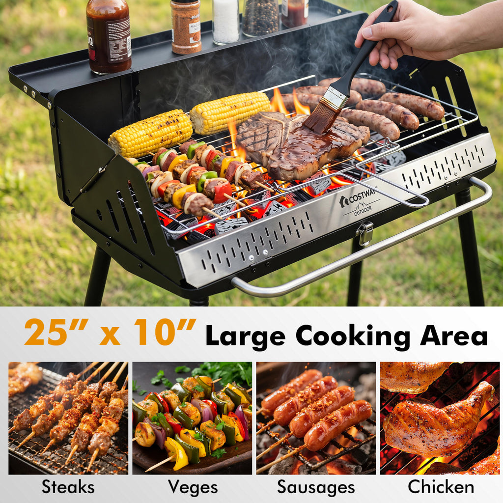 Portable Charcoal Grill with Detachable Legs Adjustable Grate and