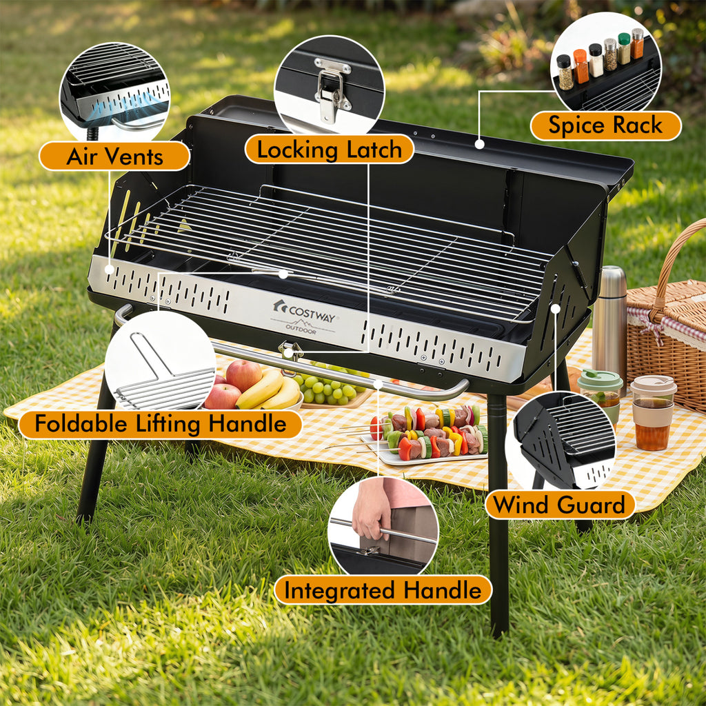 Portable Charcoal Grill with Detachable Legs Adjustable Grate and