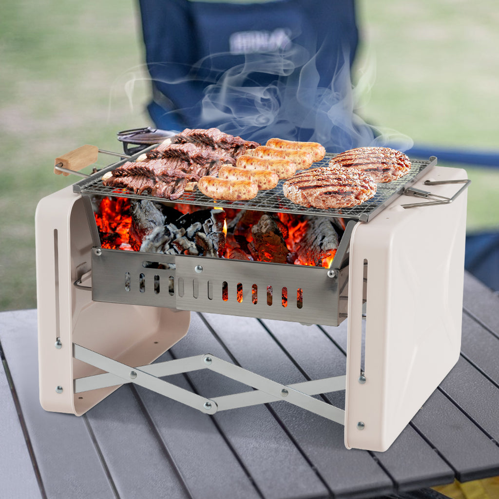 Folding Charcoal BBQ Grill with Dishwasher-safe Grids and Box