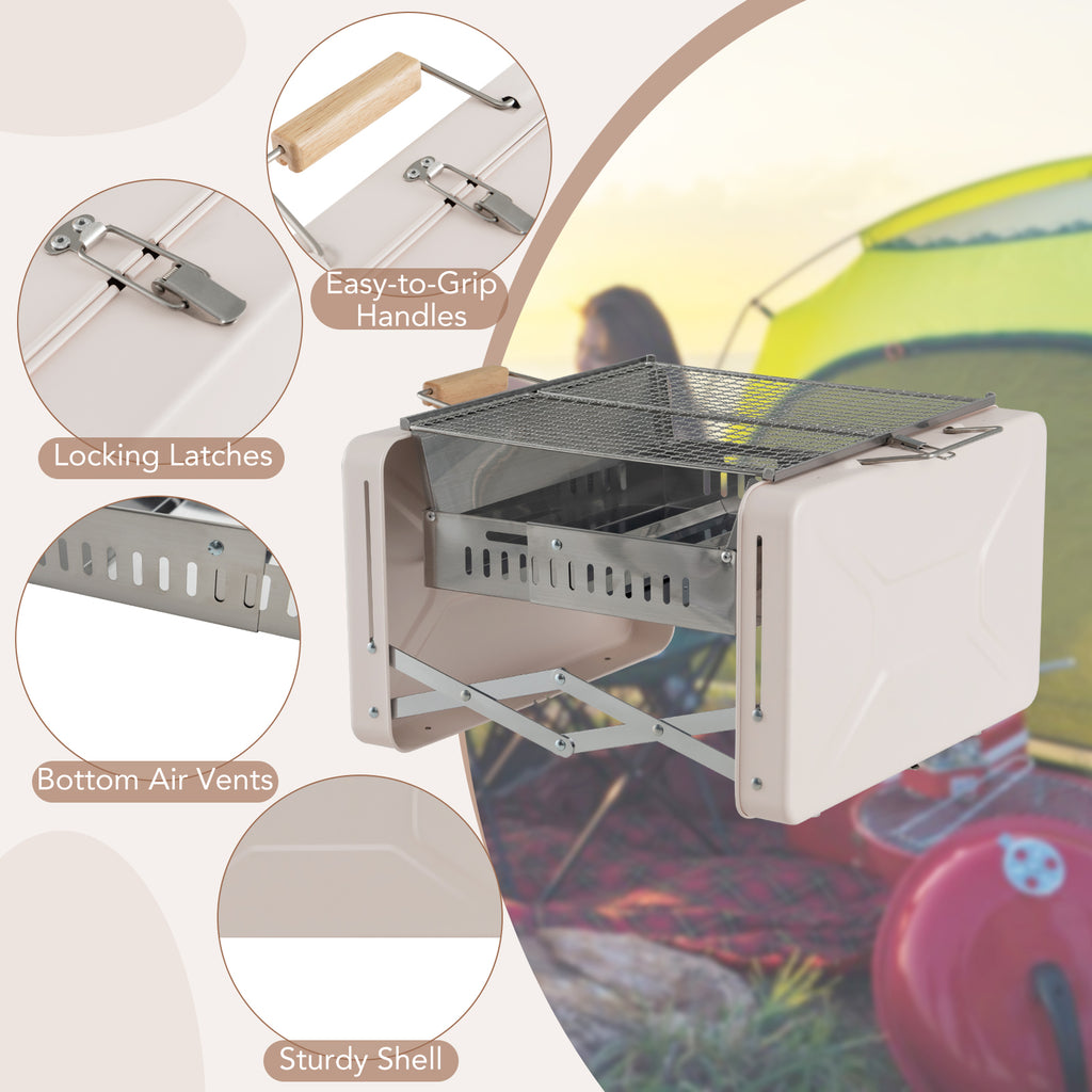 Folding Charcoal BBQ Grill with Dishwasher-safe Grids and Box
