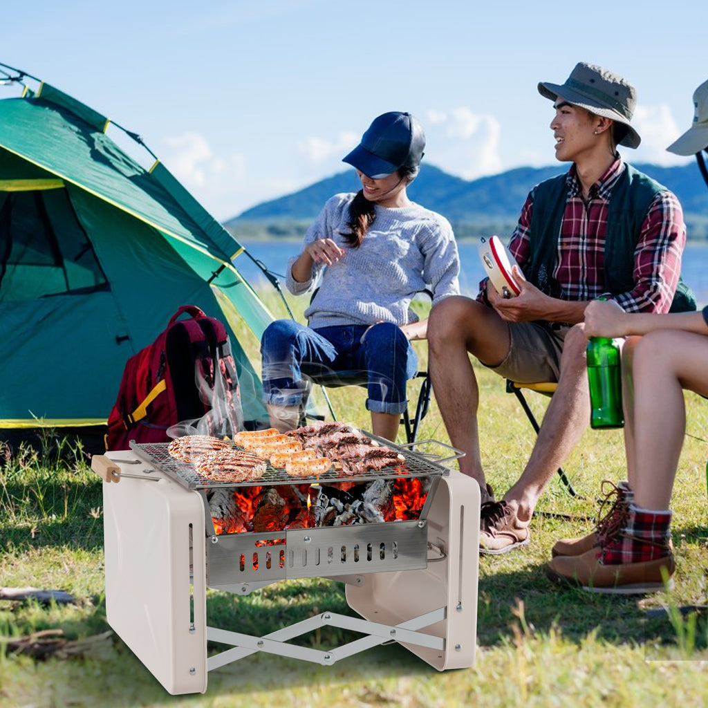Folding Charcoal BBQ Grill with Dishwasher-safe Grids and Box