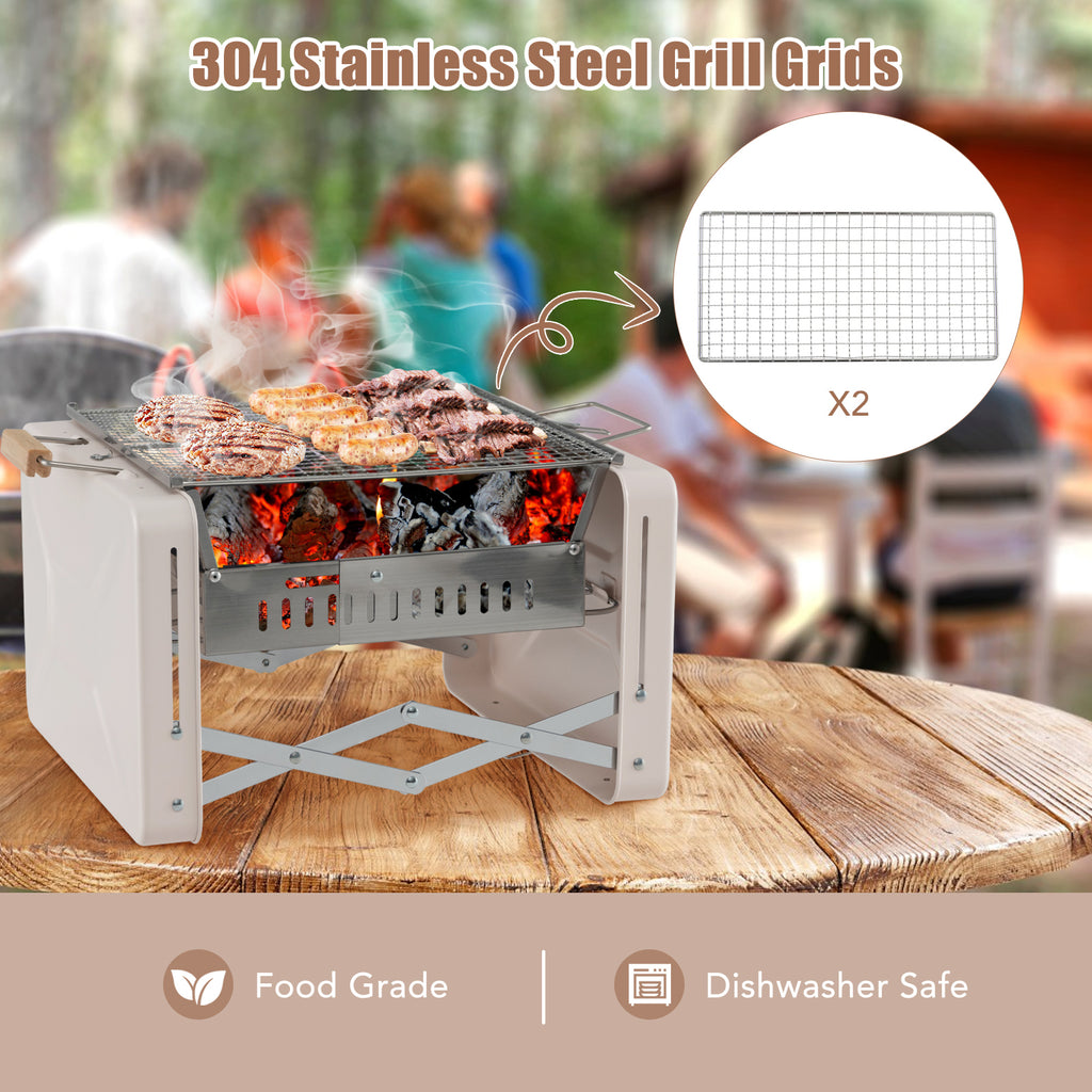 Folding Charcoal BBQ Grill with Dishwasher-safe Grids and Box