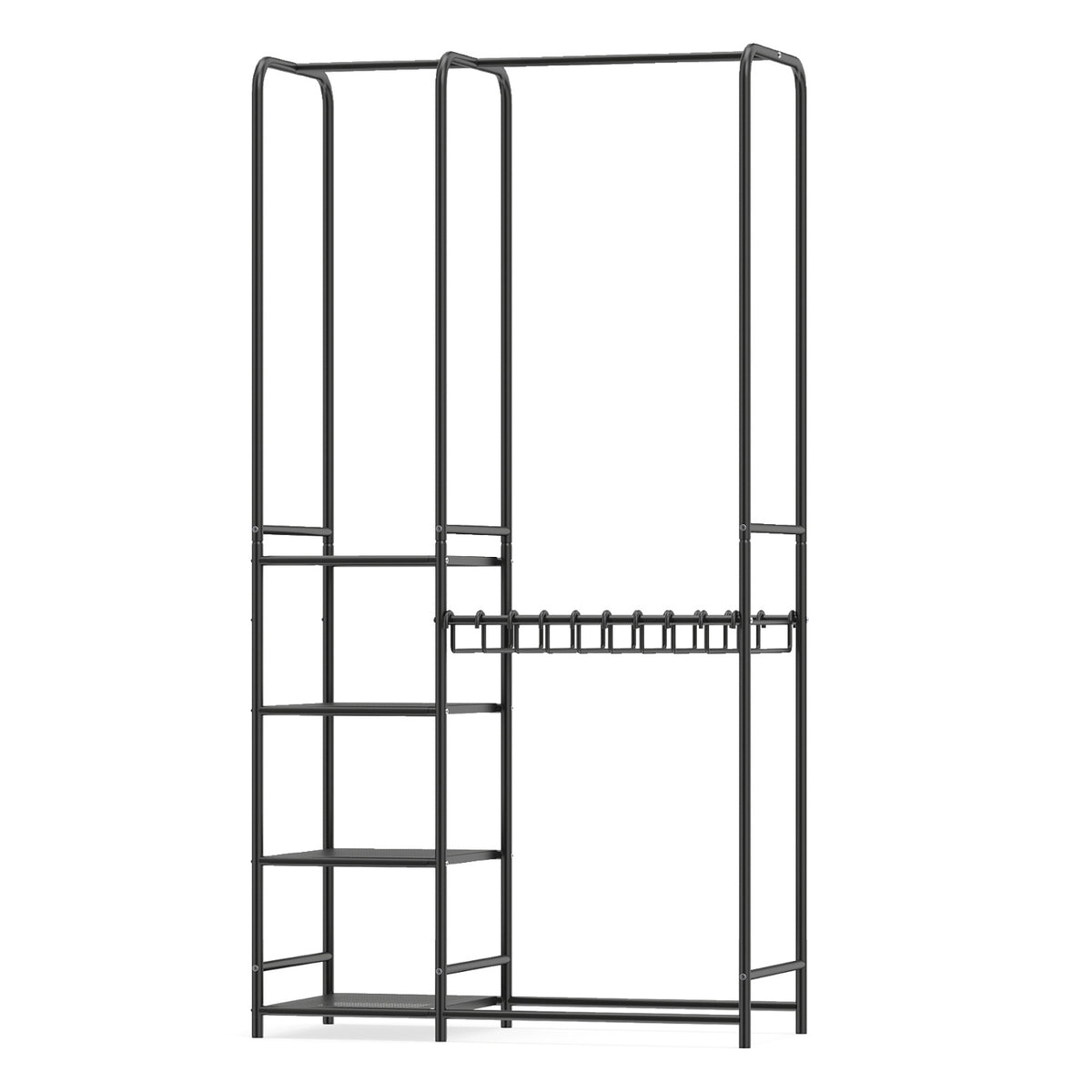 Portable Closet Organizer with 2 Hanging Rods & 4 Shelves - Black
