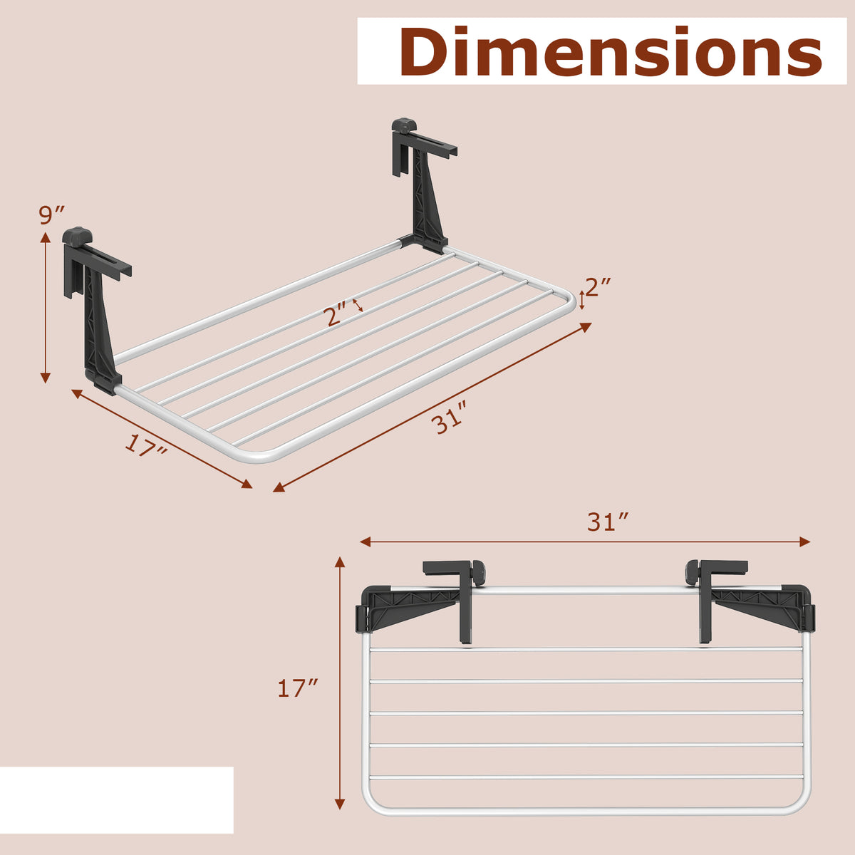 Portable Clothes Drying Rack with Foldable Brackets – 31 Inch L