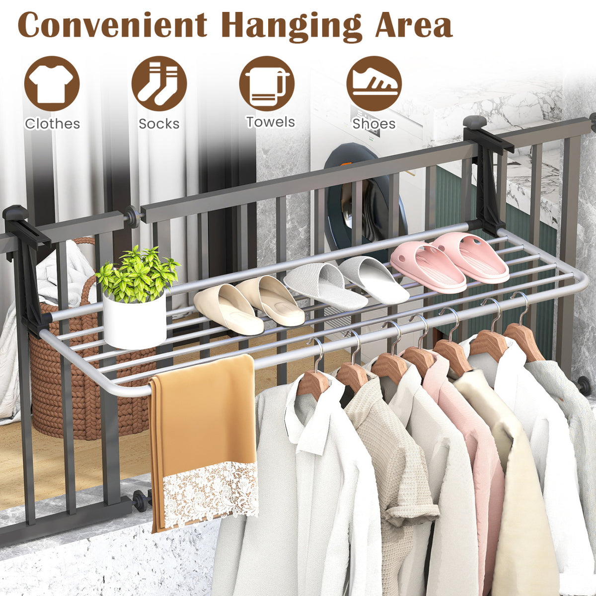 Portable Clothes Drying Rack 37 Inch - Aluminum Frame, Foldable