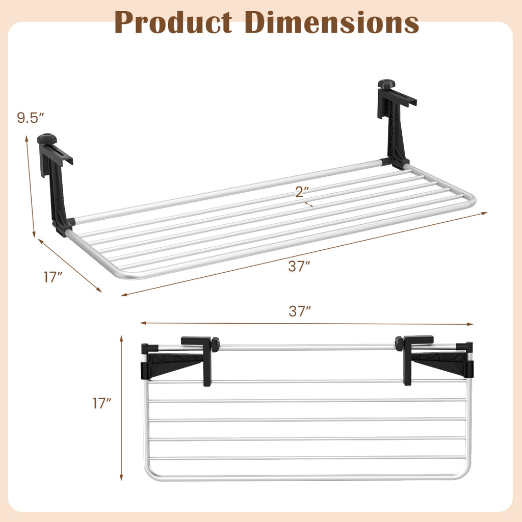 Portable Clothes Drying Rack 37 Inch - Aluminum Frame, Foldable