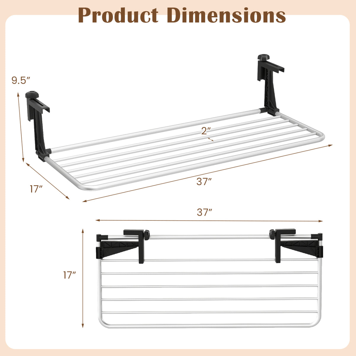 Portable Clothes Drying Rack 37 Inch - Aluminum Frame, Foldable