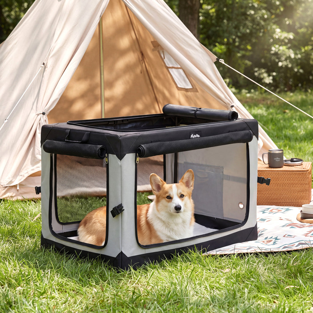 Soft Dog Crate - 3 Sizes Collapsible Pet Carrier with Mesh Doors & Removable Mat - M