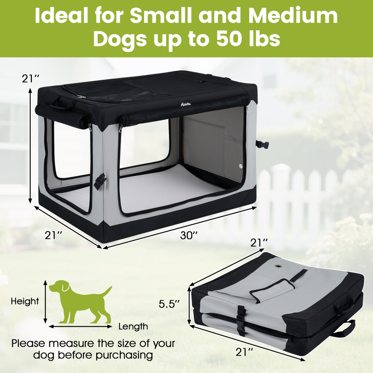 Soft Dog Crate - 3 Sizes Collapsible Pet Carrier with Mesh Doors & Removable Mat - M