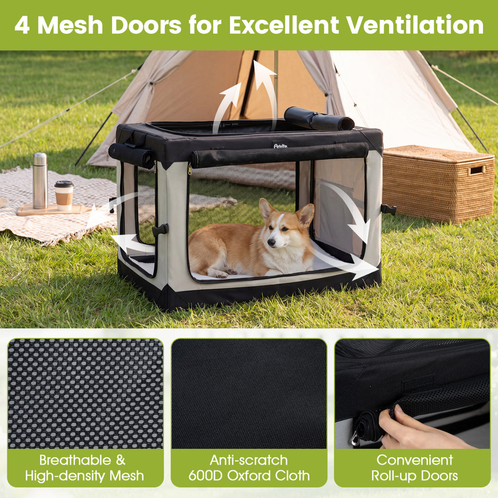 Soft Dog Crate - 3 Sizes Collapsible Pet Carrier with Mesh Doors & Removable Mat - M