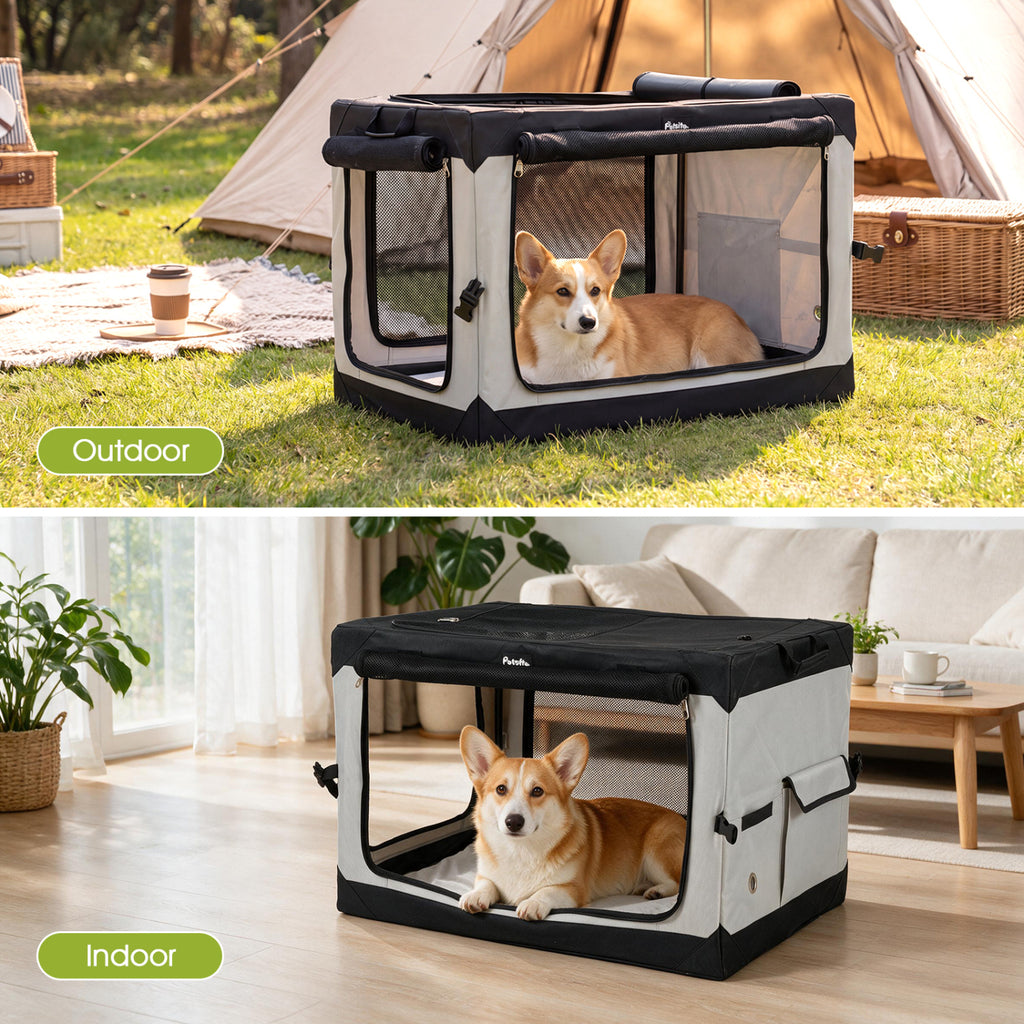 Soft Dog Crate - 3 Sizes Collapsible Pet Carrier with Mesh Doors & Removable Mat - M