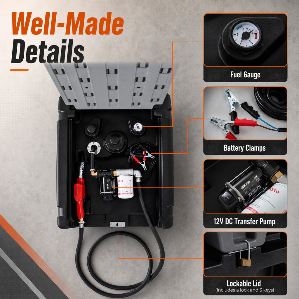 Portable Diesel Tank 53 Gallon with 13.2 GPM Flow Rate for