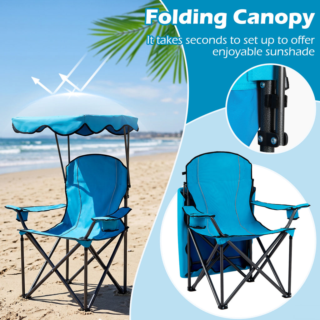 Portable Folding Beach Canopy Chair with Cup Holders