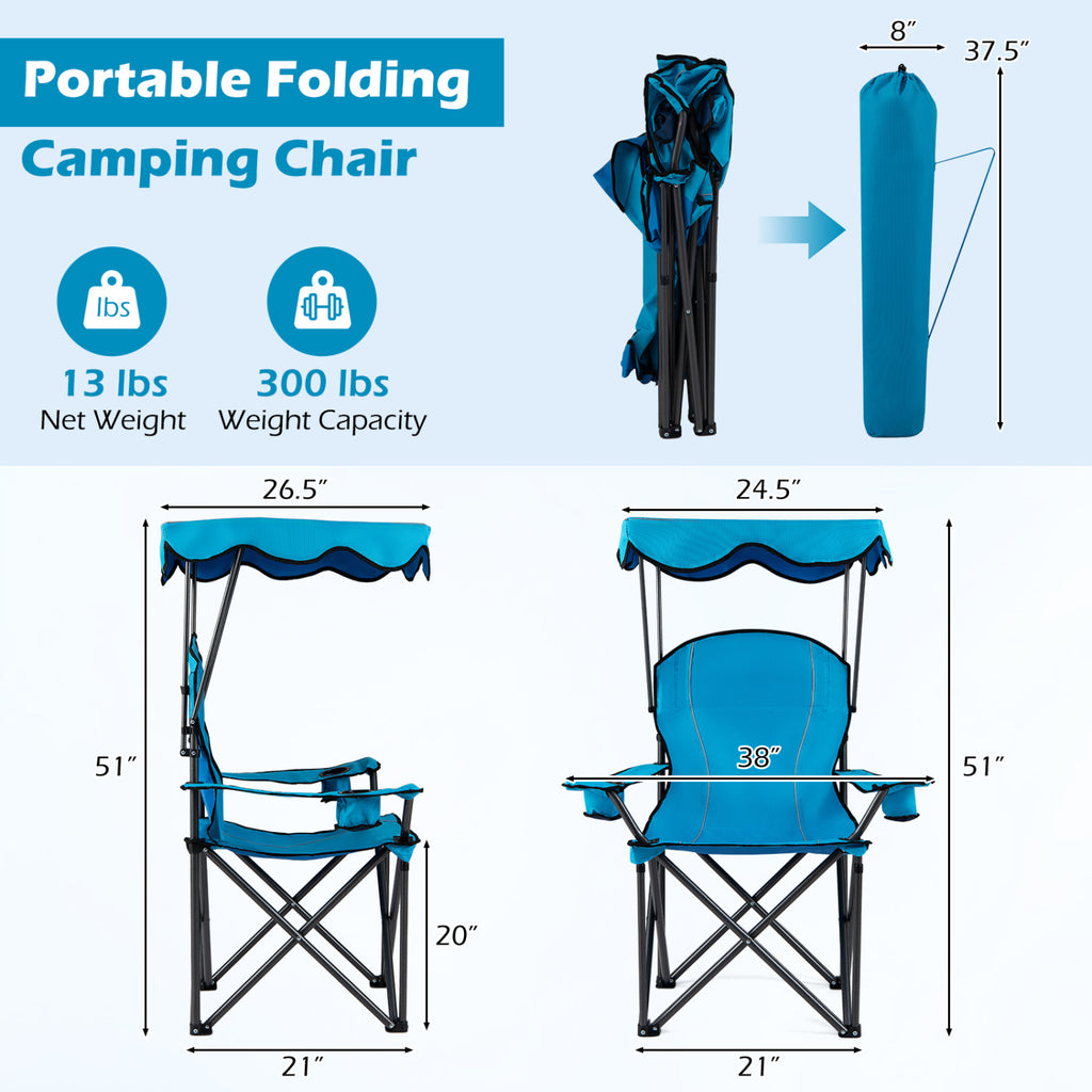 Portable Folding Beach Canopy Chair with Cup Holders