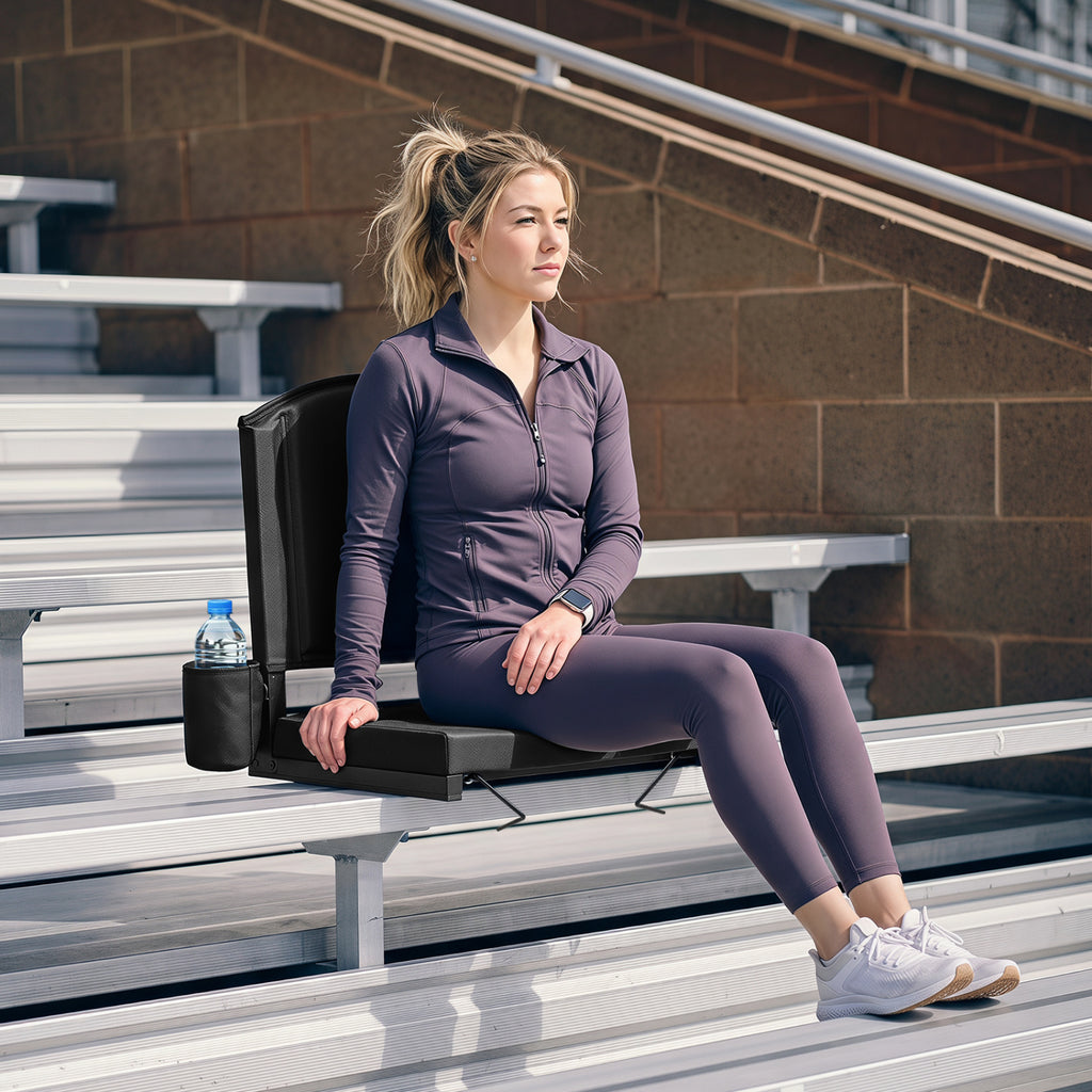 Portable Folding Bleacher Chair with Thick Padded Cushion, Removable
