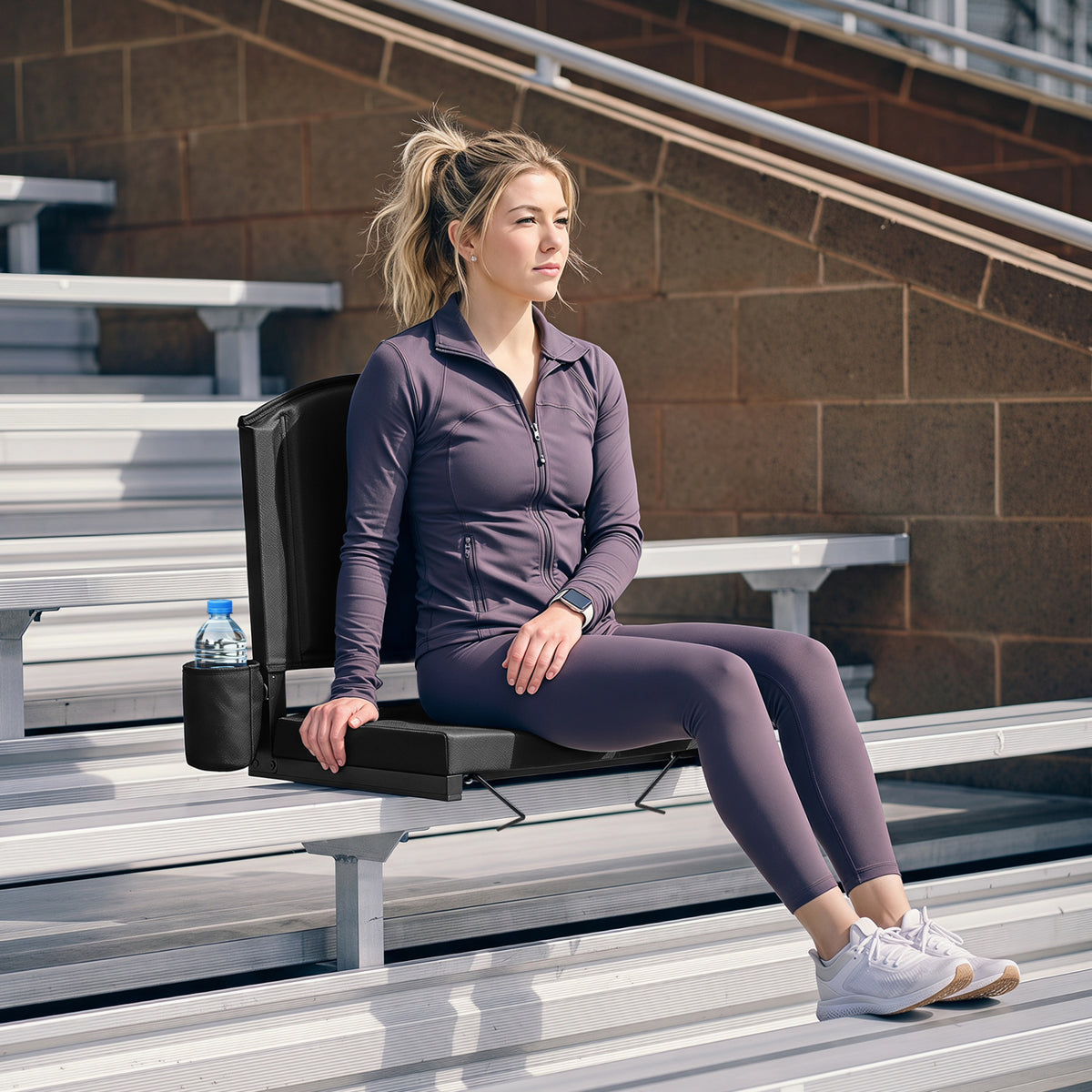 Portable Folding Bleacher Chair with Thick Padded Cushion, Removable