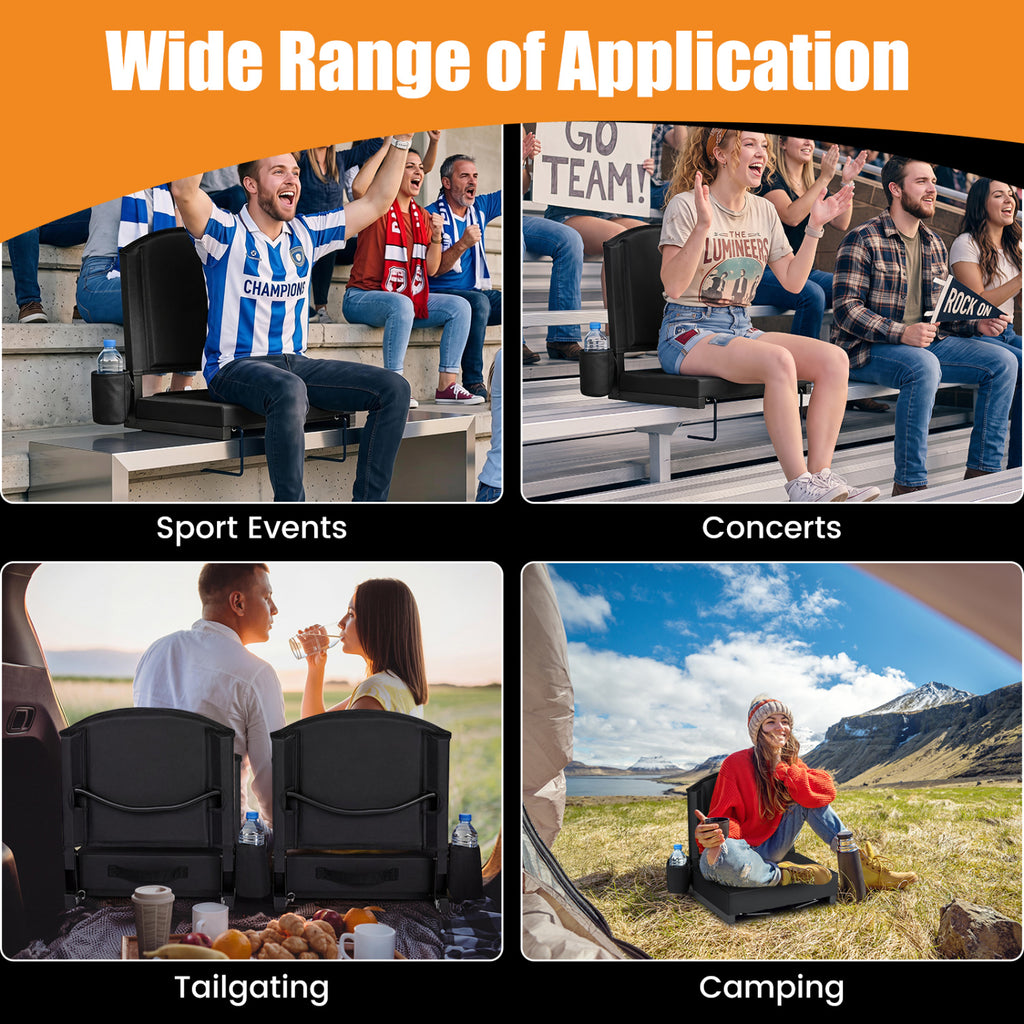 Portable Folding Bleacher Chair with Thick Padded Cushion, Removable