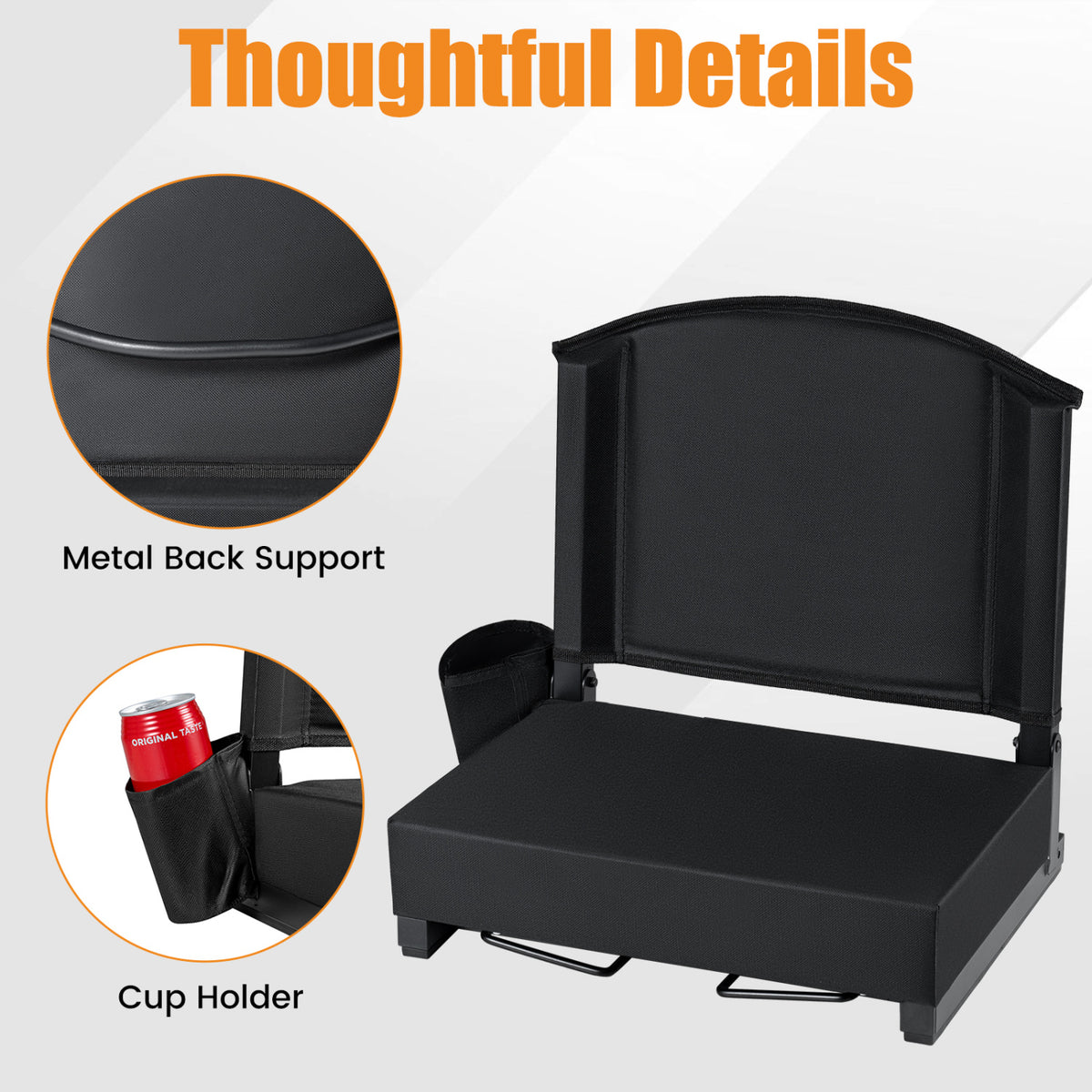 Portable Folding Bleacher Chair with Thick Padded Cushion, Removable
