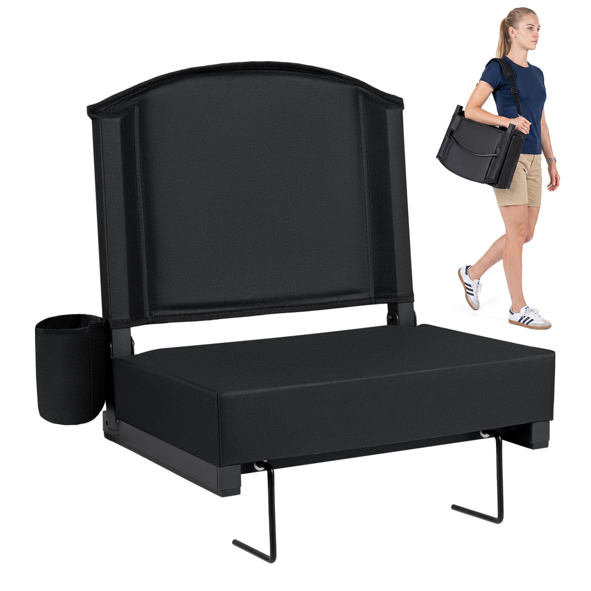 Stadium Seat for Bleachers with 6-Position Back Support, Black