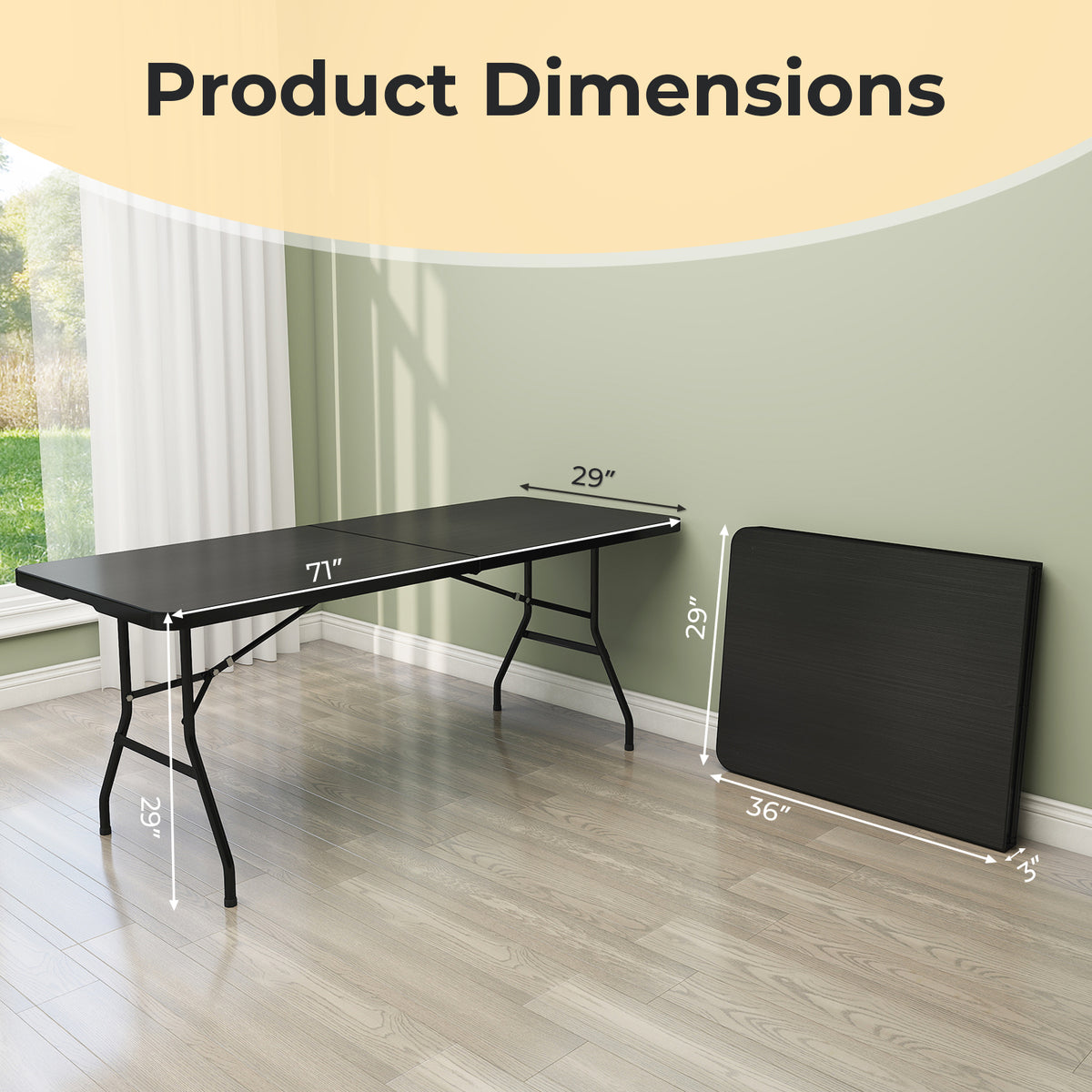 Portable Folding Camping Table, Rectangular, Black