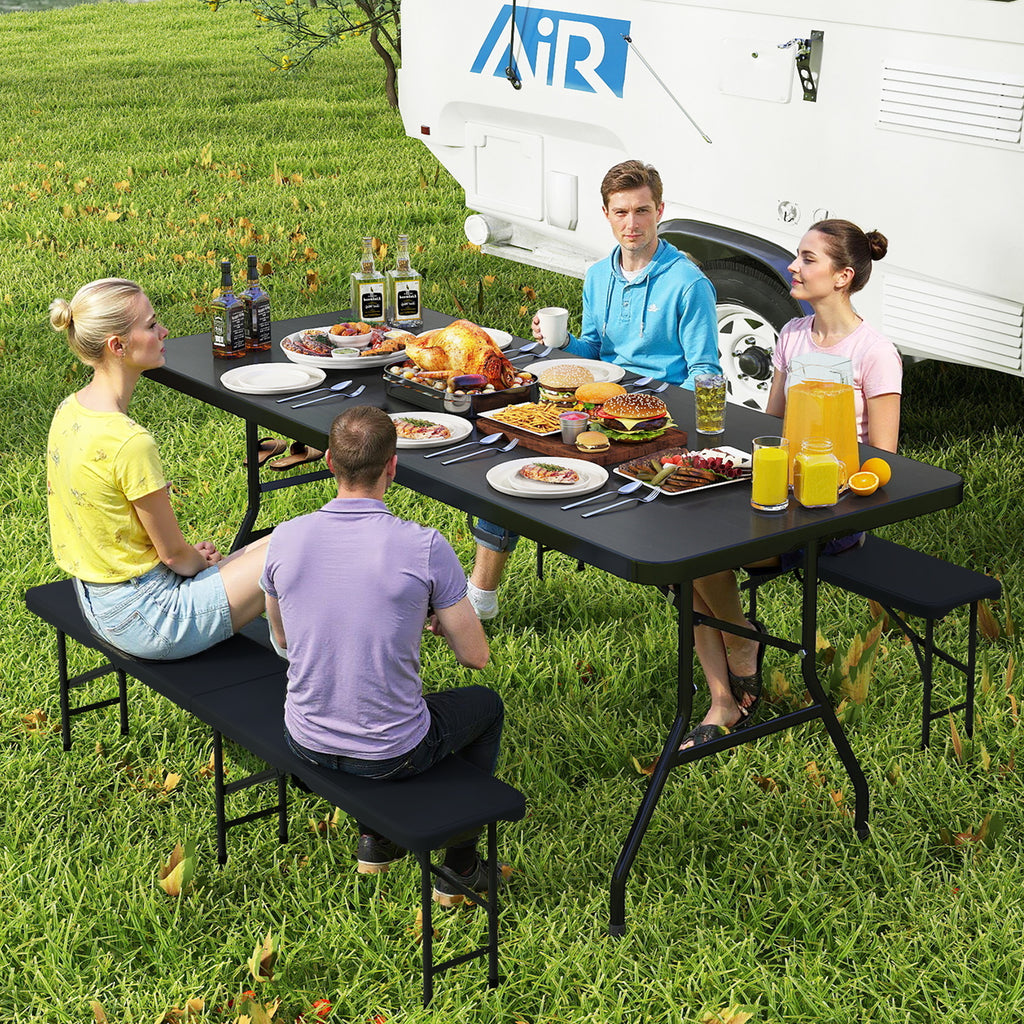 Portable Folding Camping Table, Rectangular, Black