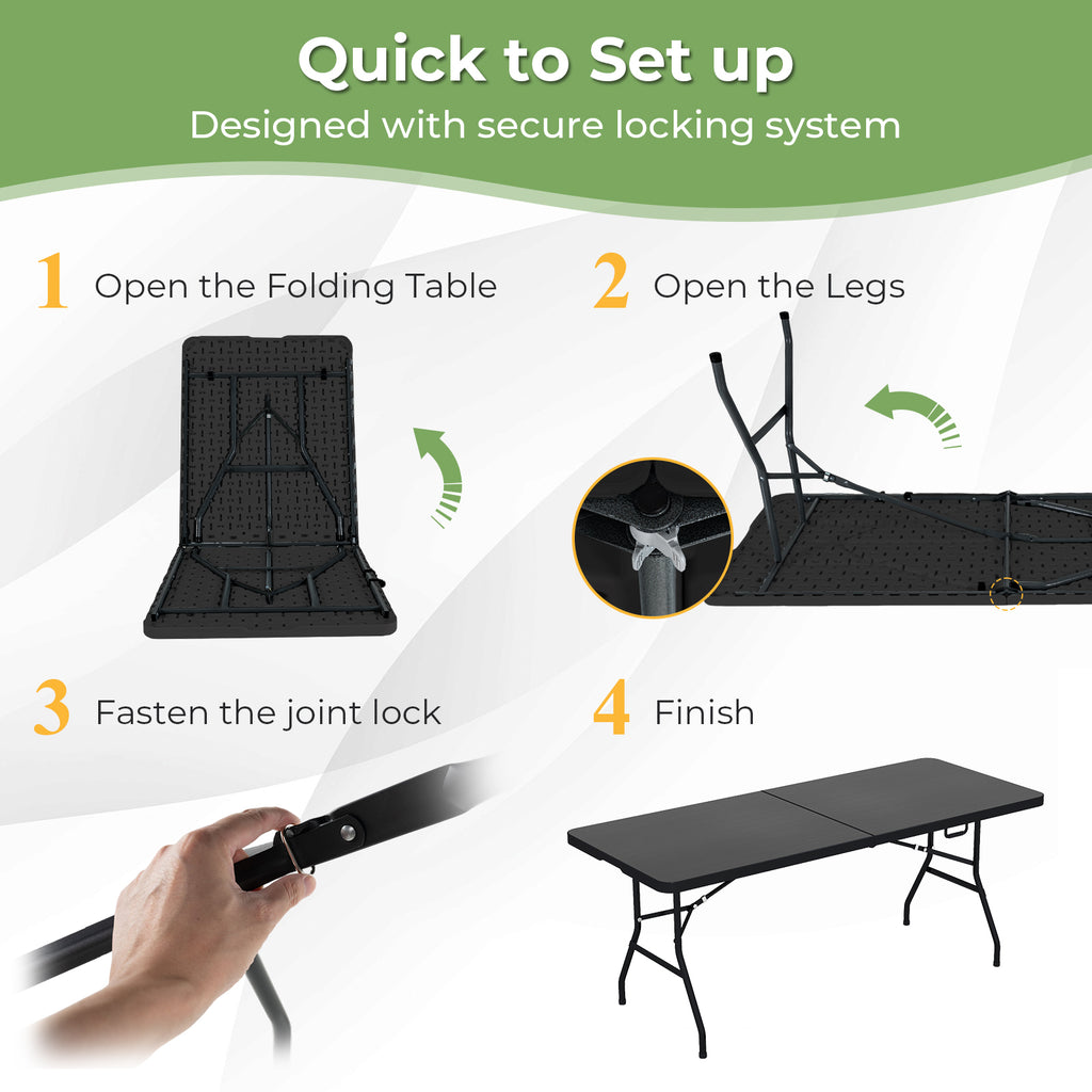 Portable Folding Camping Table, Rectangular, Black