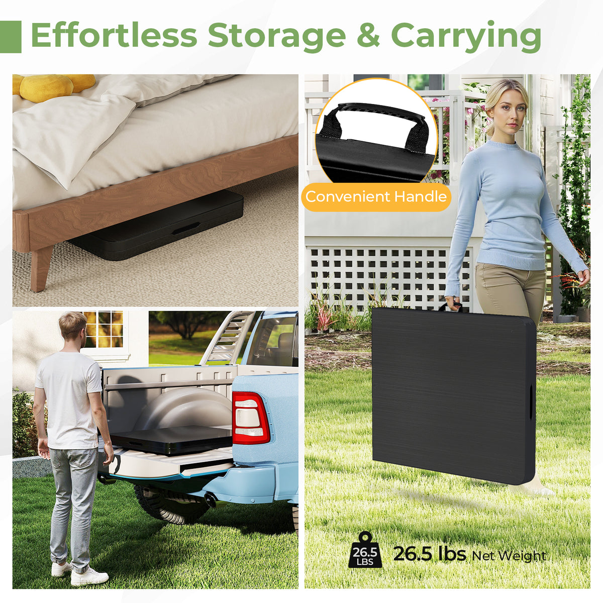 Portable Folding Camping Table, Rectangular, Black