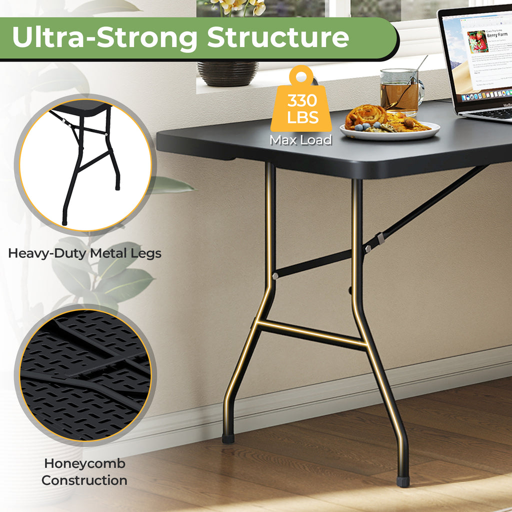 Portable Folding Camping Table, Rectangular, Black