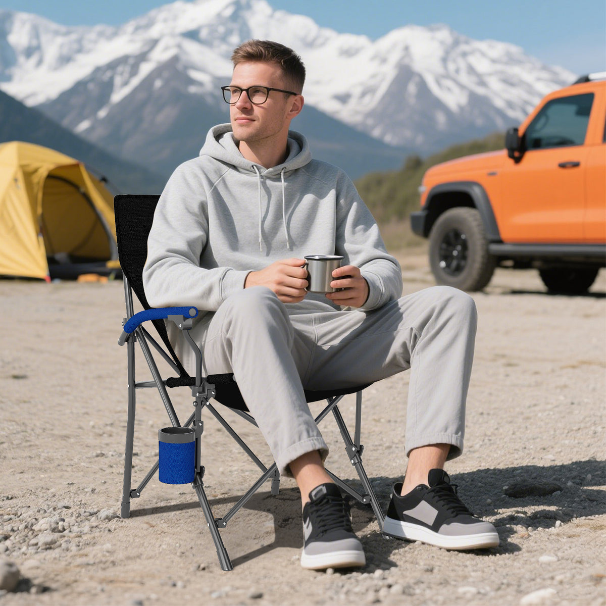 Portable Folding Oxford Cloth Camping Chair with Cup Holder and Side