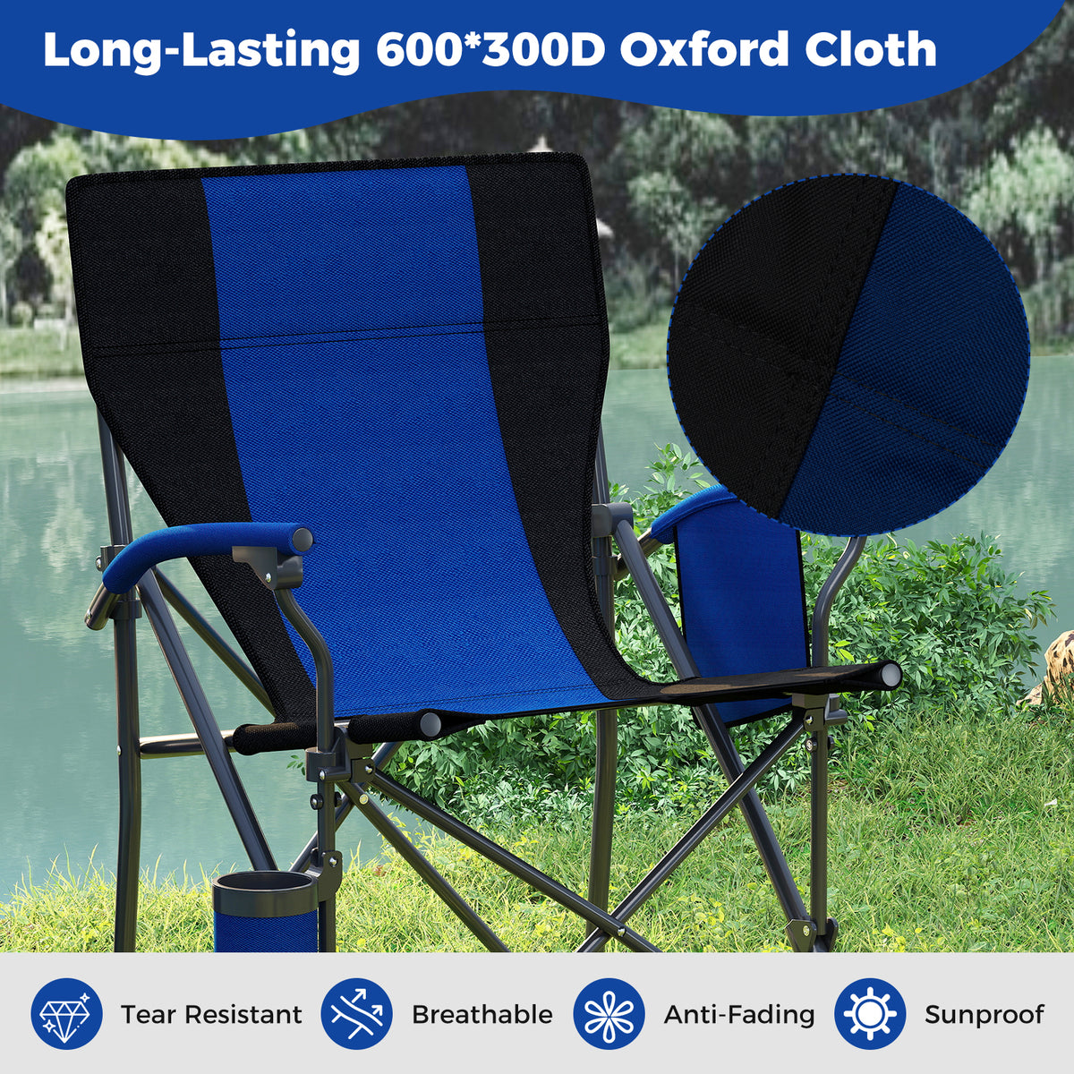 Portable Folding Oxford Cloth Camping Chair with Cup Holder and Side