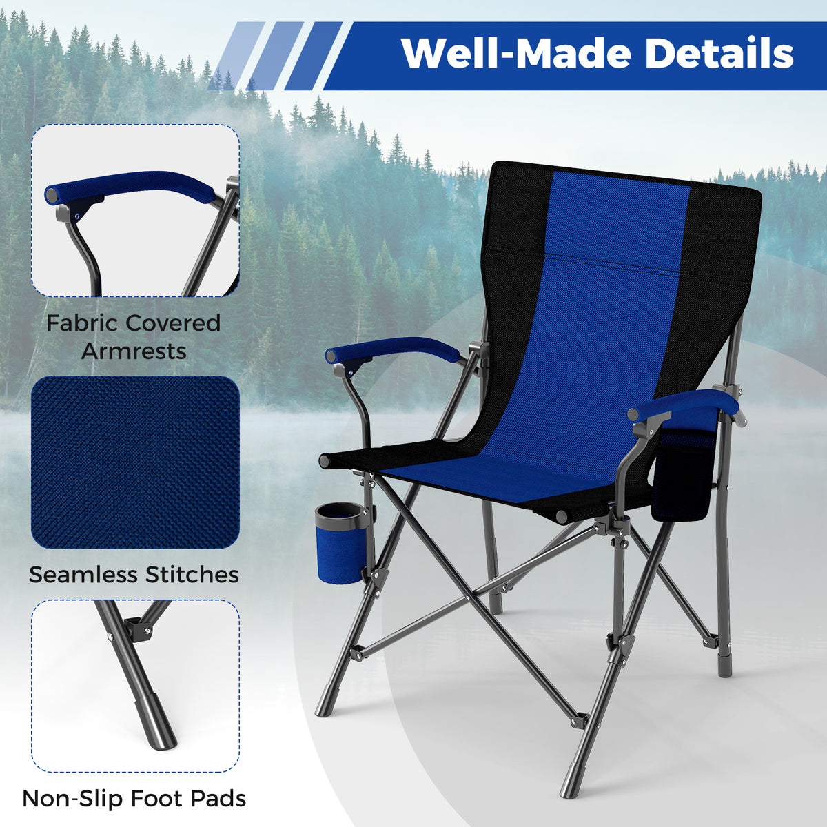 Portable Folding Oxford Cloth Camping Chair with Cup Holder and Side