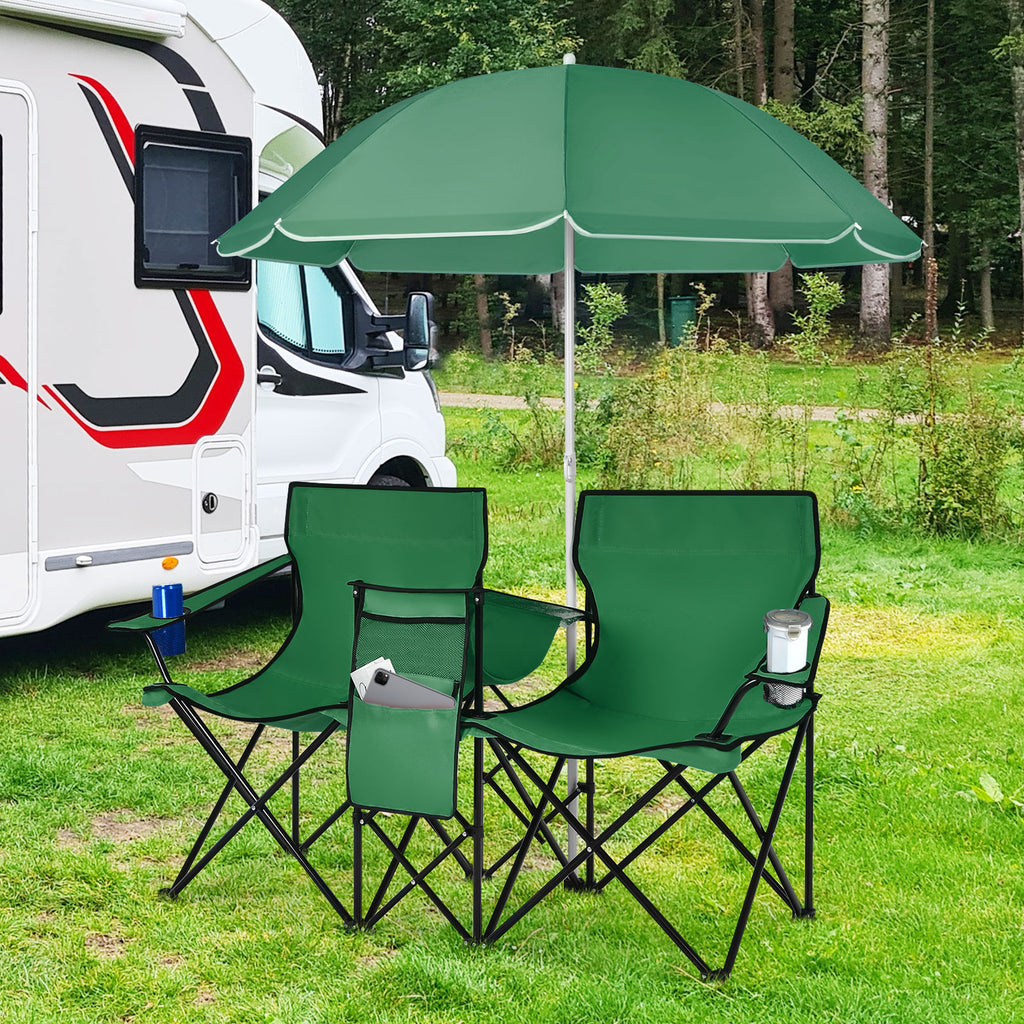 Portable Folding Picnic Double Chair With Removable Umbrella