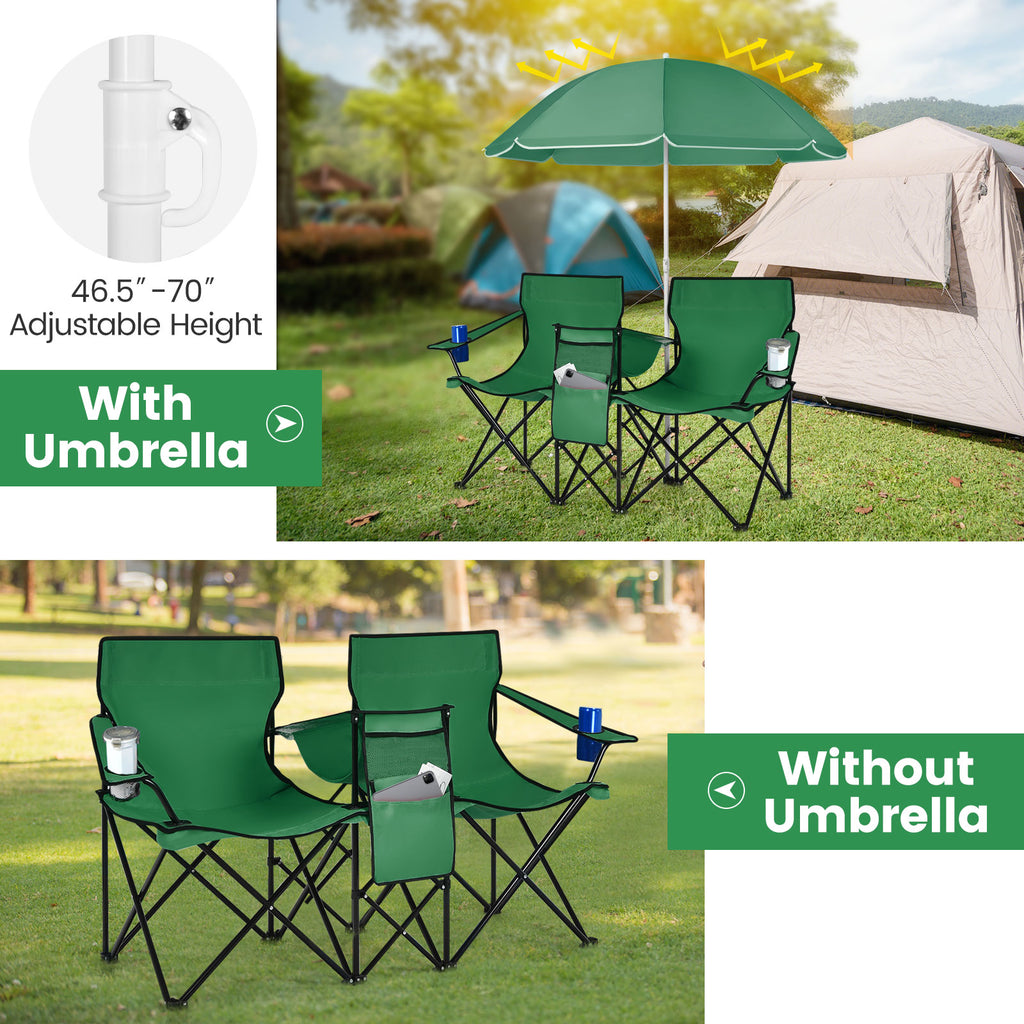 Portable Folding Picnic Double Chair With Removable Umbrella