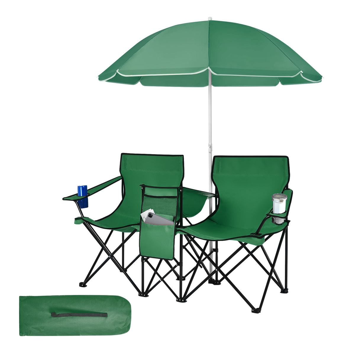 Portable Folding Picnic Double Chair With Removable Umbrella
