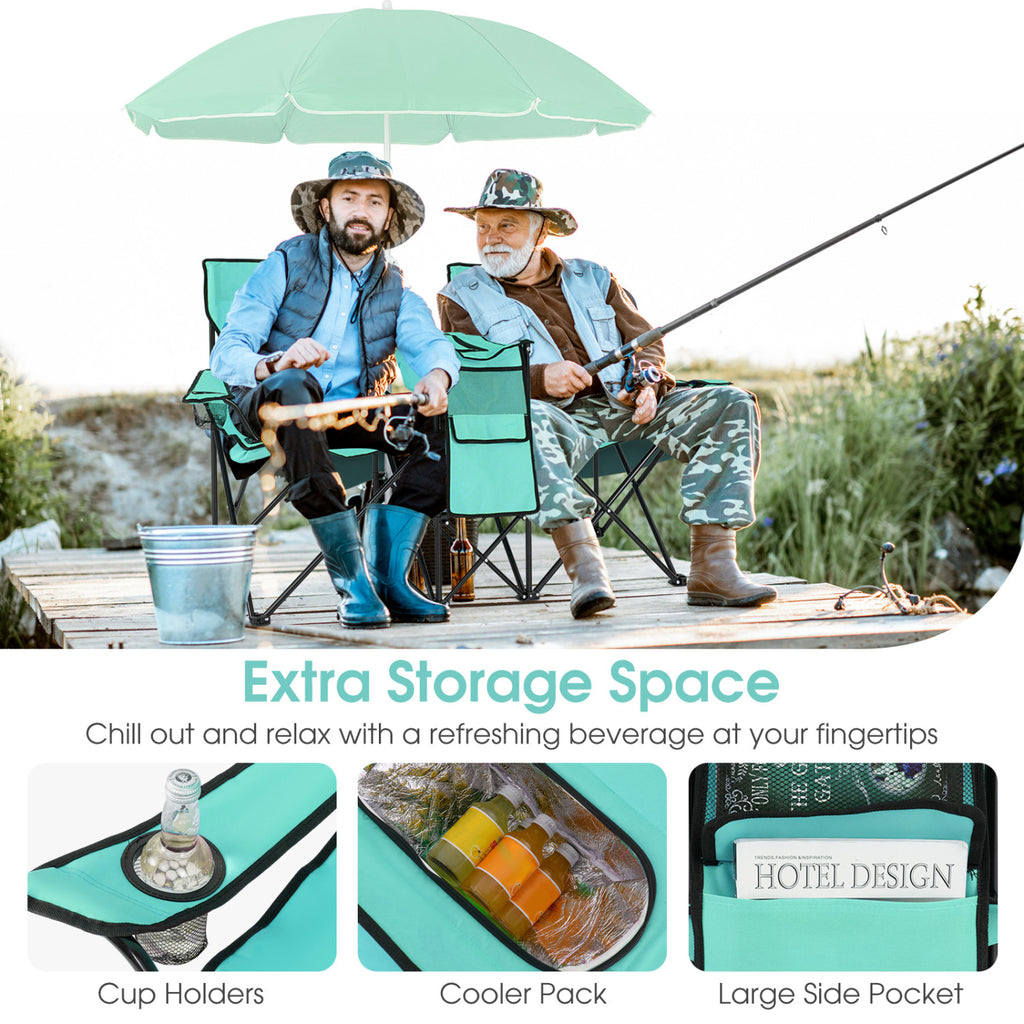 Portable Double Folding Picnic Chair with Umbrella – Mint Green