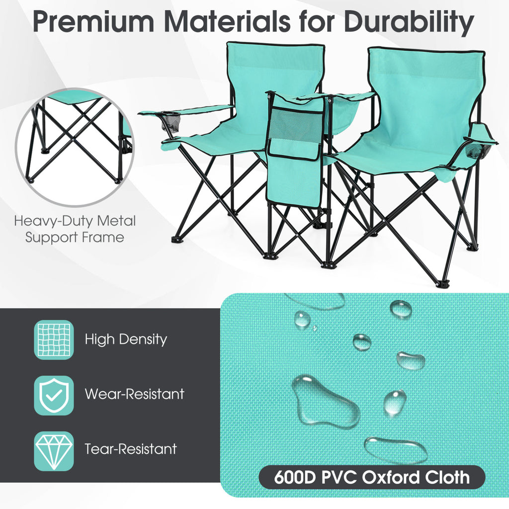 Portable Double Folding Picnic Chair with Umbrella – Mint Green