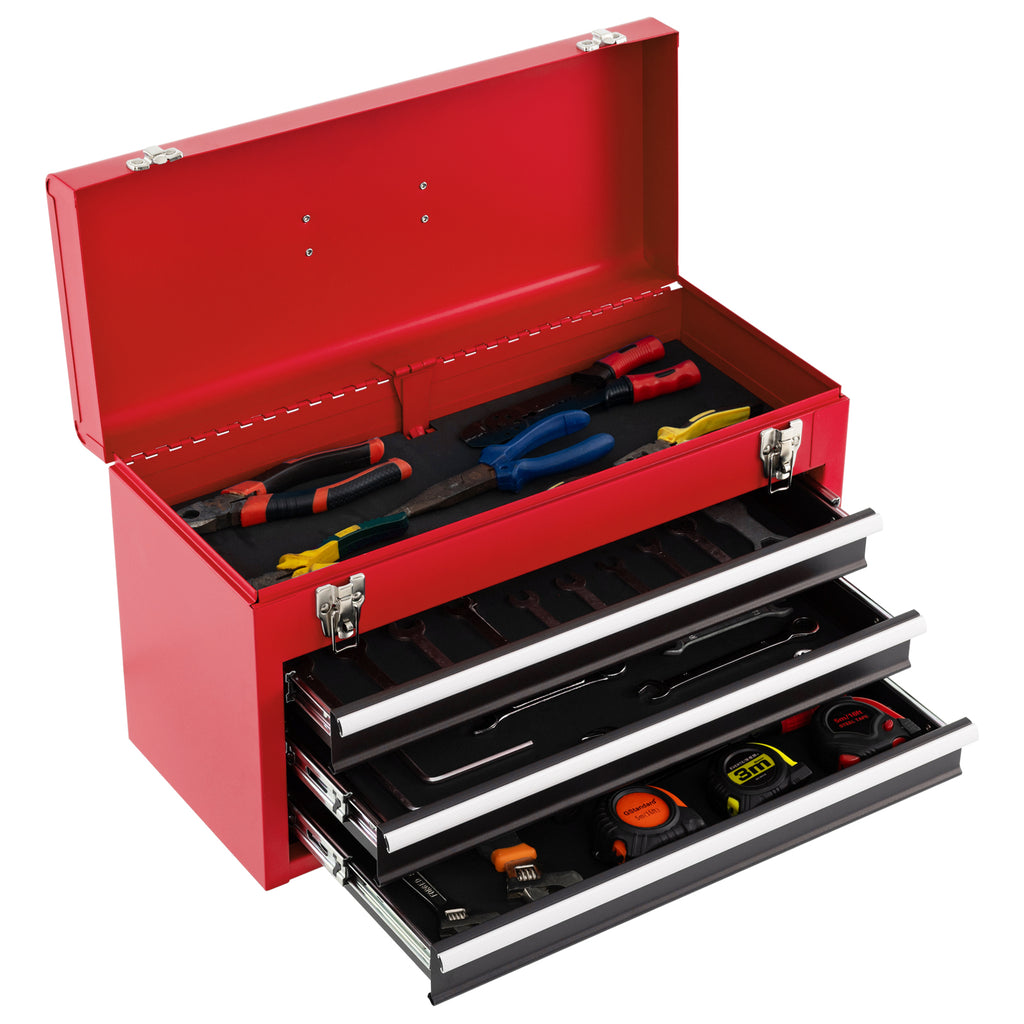 Portable Garage Tool Cabinet with 3 Drawers – Black & Red