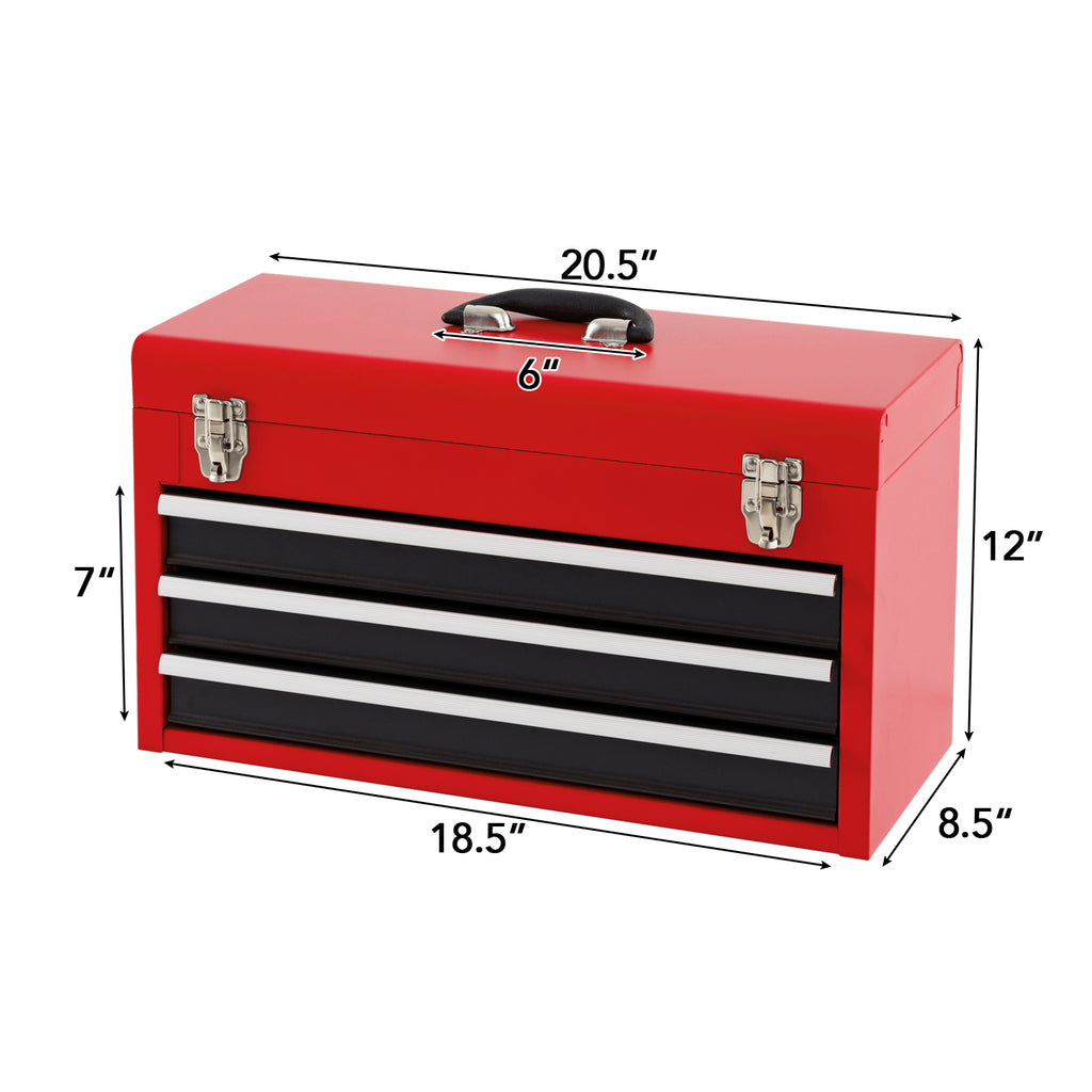 Portable Garage Tool Cabinet with 3 Drawers – Black & Red